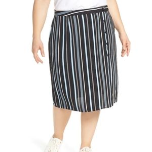 BP Side Button Striped Wrap Skirt